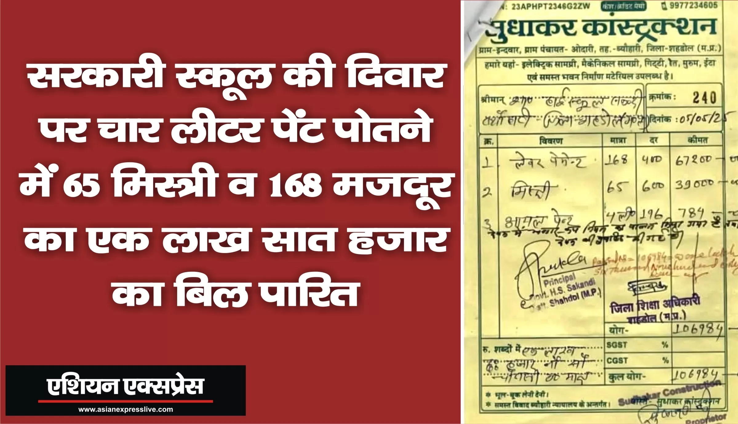 लूट की पराकाष्ठा: सरकारी स्कूल की दिवार पर चार लीटर पेंट पोतने में 65 मिस्त्री और 168 मजदूर लगे